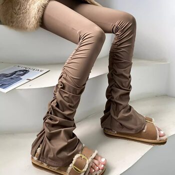 ກາງເກງສີນ້ຳຕານ pleated pants flared ເລັກນ້ອຍ