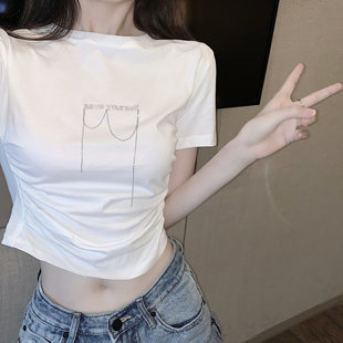 Pure Desire Sexy Hot Girl Short Top Women Summer Chic High-end Design Niche Unique White Short Sleeve T-Shirt