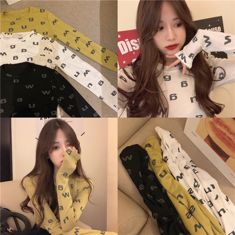 Foreign majoring in slim printed letters with long sleeves T-shirt Women Summer 2022 New Korean version of the inner lap jacket