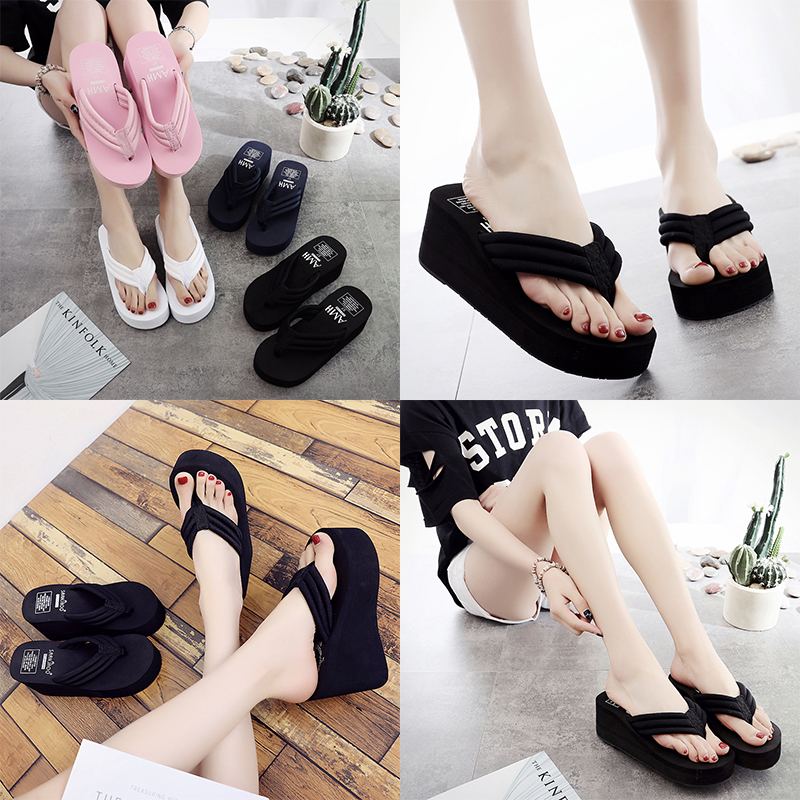 High heel Flip-flops female summer fashion outside wear thick bottom clip Net red slippers 2021 new beach slope heel sandals