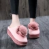 Dép cotton nữ 2018 mới cao gót dày đáy nhà dễ thương trong nhà với dép lông sang trọng nữ mùa đông nhà Dép