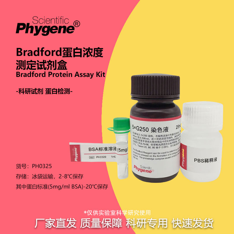 Bradford蛋白浓度测定试剂盒 考马斯法 蛋白定量 PH0325 PHYGENE