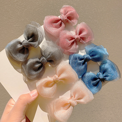 儿童蝴蝶结发夹女童可爱夹子小女孩后脑勺韩国珠光纱发卡公主头饰