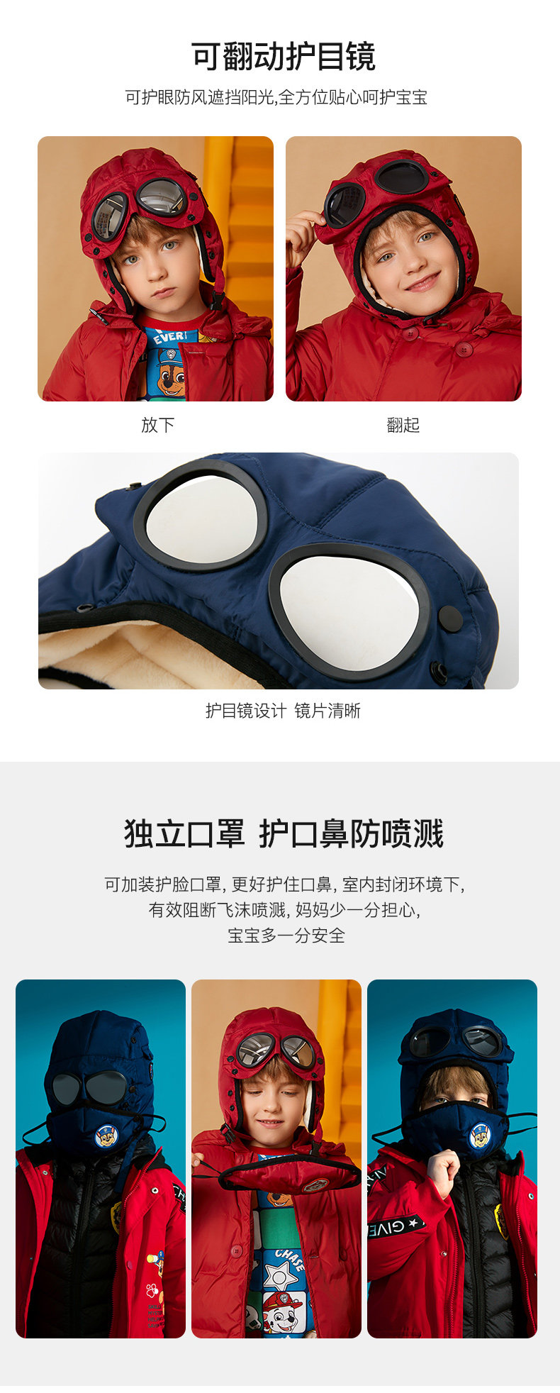 汪汪队 儿童 护目镜+口罩 加绒加厚雷锋帽 图4