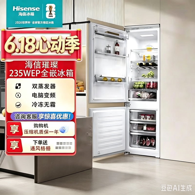 Hisense Bcd-235Wep/At Inverter Fully Embedded Refrigerator Frost-Free Hidden Built-In Refrigerator
