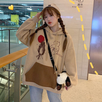 Super fire cec plus velvet padded sweater female 2021 Korean loose bf lazy wind Harajuku ins early autumn coat