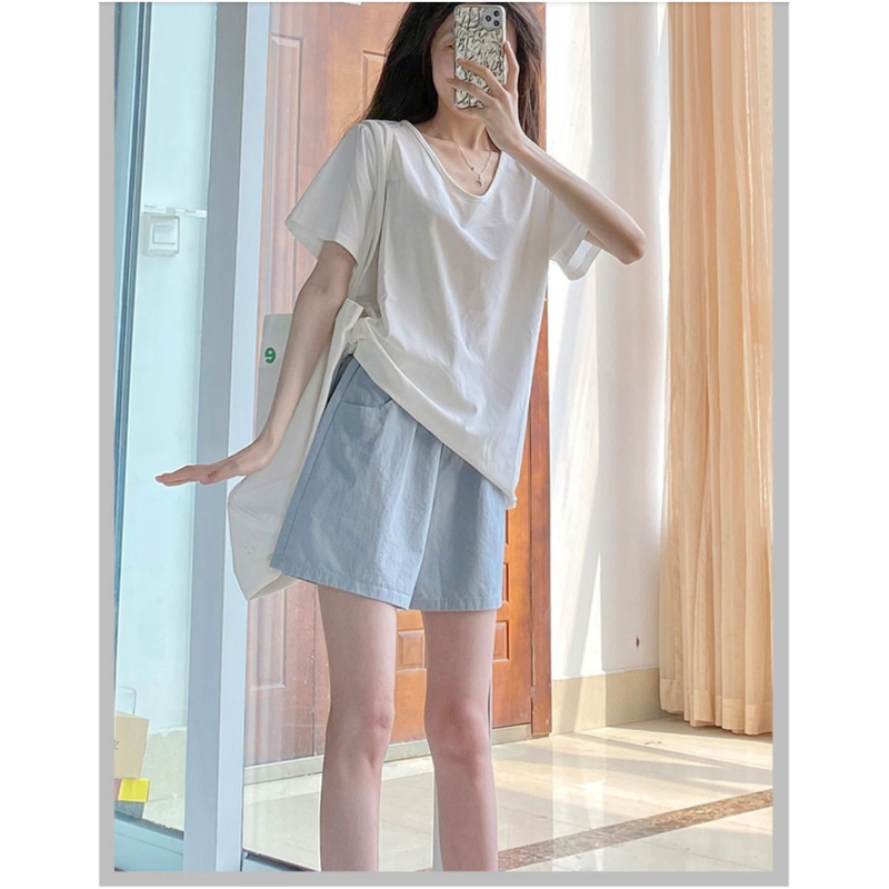 Small Blue Cotton Shorts for Fat Girls in Summer Thin High-Waisted Casual Wide-Leg Sports Three-Quarter Pants for Outer Wear