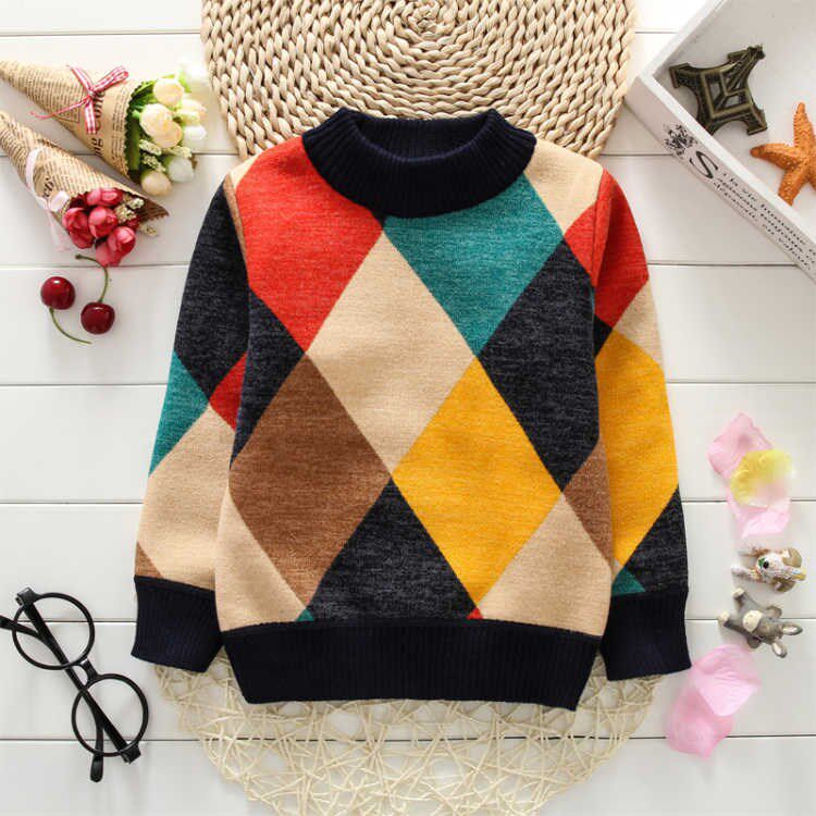 Boys sweater pullover autumn and winter models plus velvet thickened children's clothing big children's sweater new baby bottoming knitwear