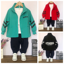 Boys jacket 2021 spring and autumn jacket new style boy Korean version plus velvet thickening middle and big childrens windbreaker jacket
