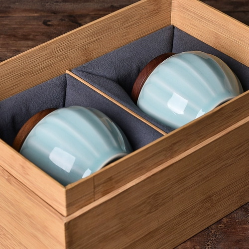 Семейный чай Celadon Set Set Seting и хранение деревянной крышки Lotus Tea Ceramic Ceramic High -Ond Подарочная чайная упаковка