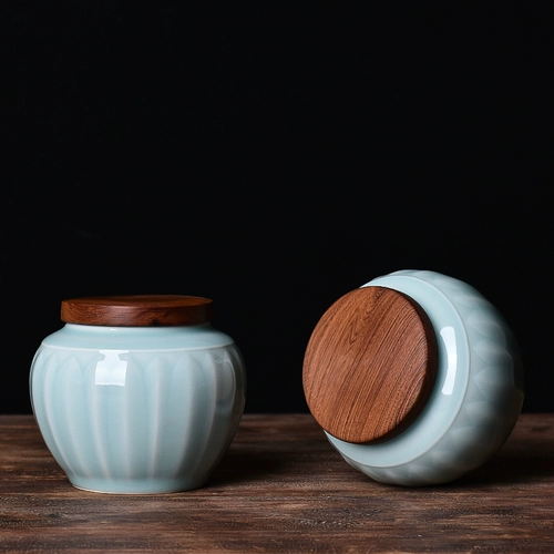 Семейный чай Celadon Set Set Seting и хранение деревянной крышки Lotus Tea Ceramic Ceramic High -Ond Подарочная чайная упаковка