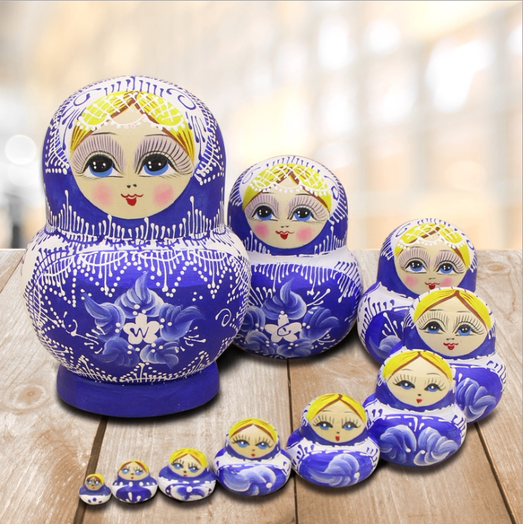 Popular toys educational children's birthday gift craft gift decoration hand-painted Russian characteristic imported nesting doll 10 layers