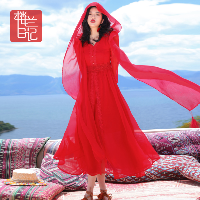 Red Dress for Women, Summer 2026 New Style, Beach Dress, Desert Travel Photography, Qinghai Lake, Large Flared Super Fairy Long Dress Red Dress for Women, Summer 2026 New Style, Beach Dress, Desert Travel Photography, Qinghai Lake, Large Flared Super Fairy Long Dress
