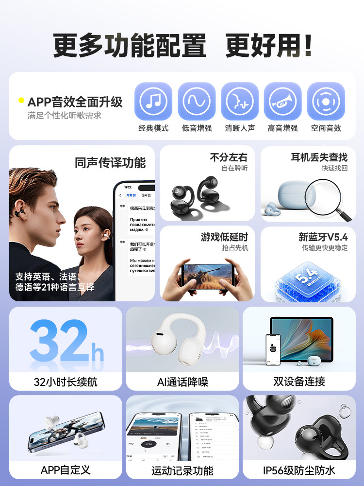 Edifier Comfo Clip Q Ear Clip Bluetooth Headphones Wireless 2025 New Model for Sports and Running with Noise Reduction