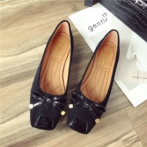 2021 New bow casual flat sole shoes suede square head shallow single shoes large size ladyshoes women shoes