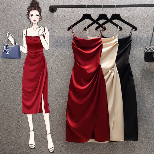 Летнее красное сексуальное платье-комбинация, приталенное платье
