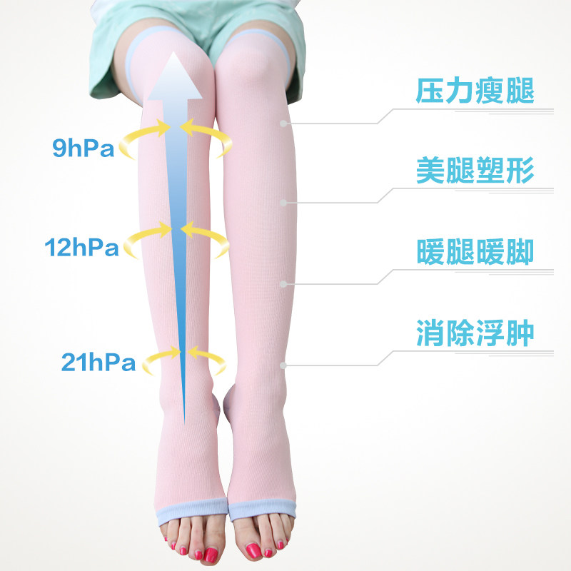 日本美尼诗睡眠瘦腿袜女压力瘦小腿袜套过膝塑形美腿袜保暖去水肿