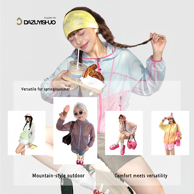 [Double-Sided Sun Protection] Summer Textured Mesh Couple Style Reversible Dopamine Semi-Transparent Sun Protection Clothing C4045