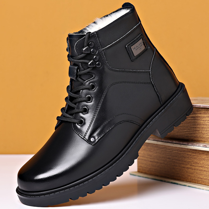 Martin Boots Genuine Leather Men's Boots Tactical Special Forces Combat Boots Winter High-Top Pure Wool Military Cotton Leather Shoes Warm Boots