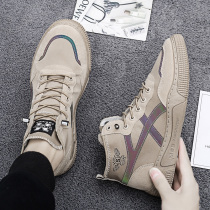 2021 new mens shoes summer breathable Korean version of the trend high-top board shoes casual all-match increase student canvas tide shoes