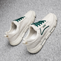  Pure leather inner height-increasing mens shoes flat shoes mens Korean version of the trend of all-match casual couple canvas white shoes tide shoes summer
