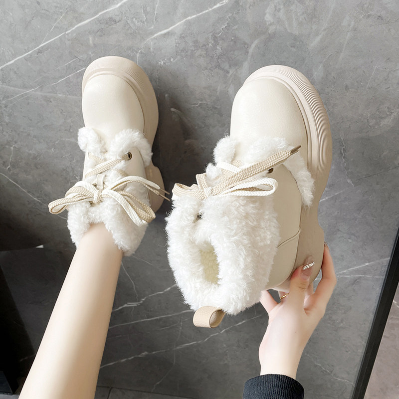 Зимние ботинки; новинка 2025 года; сезон осень-зима; женская теплая хлопковая обувь на толстой подошве и бархате; ботинки Martin на меху; один