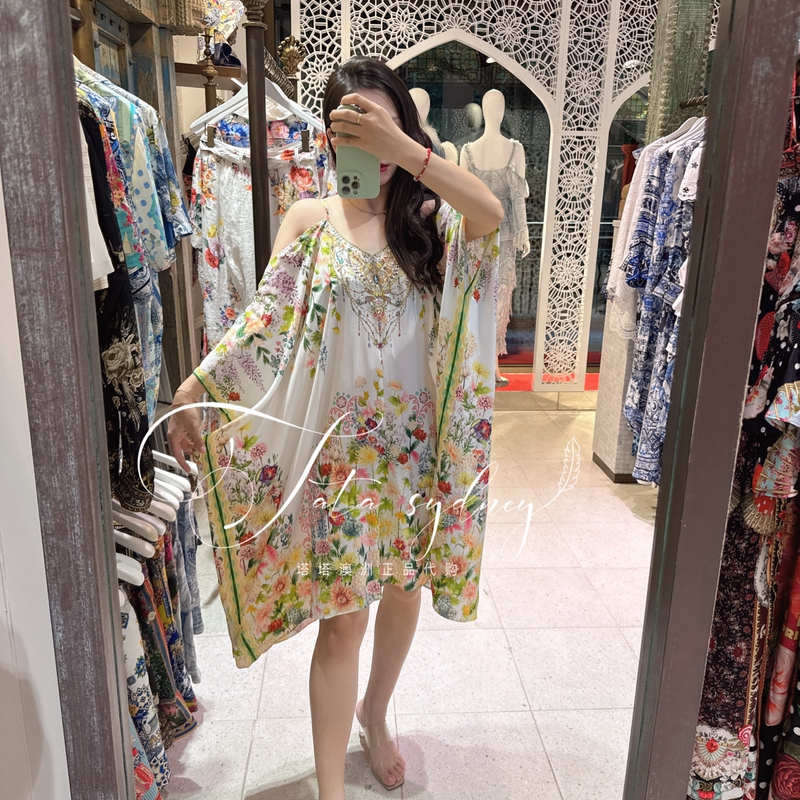 Camilla Australian Genuine Silk Floral Strapless Loose Short Vacation Dress
