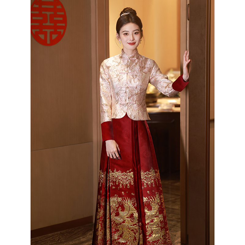  XL -Note: Please consult the customer service first+Phoenix wine red mid -length top+horse noodle skirt FMS 2568   + $31.43 
