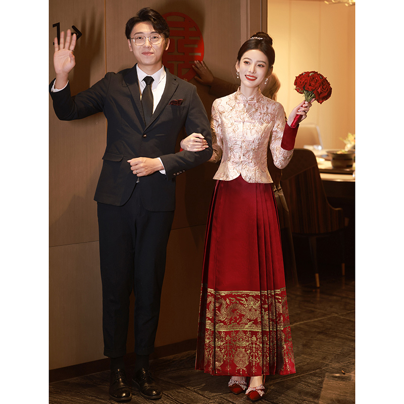  2xl -Note: Please consult the customer service first+Dragon wine red long top+horse noodle skirt FMS2579   + $33.00 