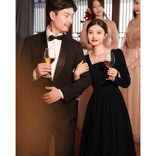 Бархатное черное вечернее платье, коллекция 2023, городской стиль, по фигуре