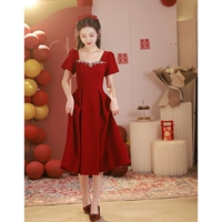 Весна и летняя вино красная короткая рукава длинные FMS2288