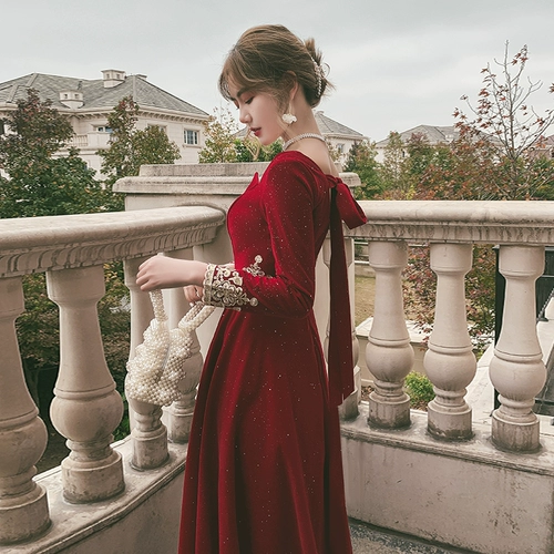 Ретро вечернее платье, бордовый лонгслив, французский стиль