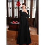 Бархатное черное вечернее платье, коллекция 2023, городской стиль, по фигуре
