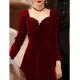 The bride's wine red toast suit can usually wear velvet winter dress back door dress new engagement 2021 women