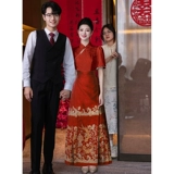 Вечернее платье, красное свадебное платье, ципао, комплект, китайский стиль