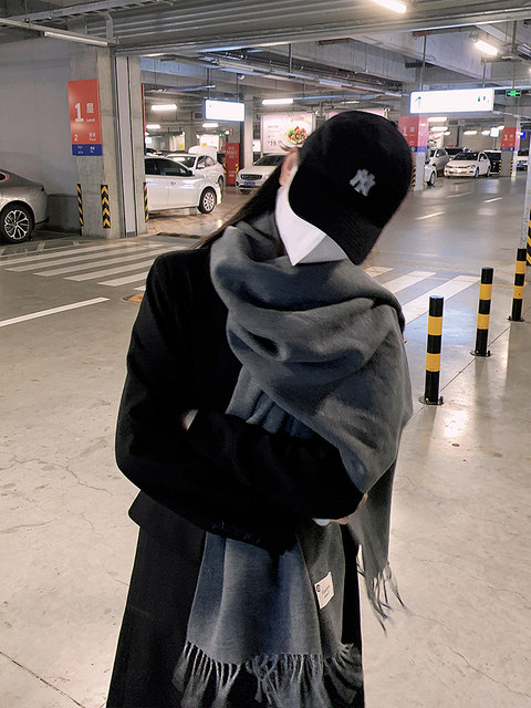 Korean Style Solid Color Faux Cashmere Scarf for Women, Thickened and Warm for Autumn and Winter, Suitable for Students and Couples, Versatile Shawl for Men, Trendy