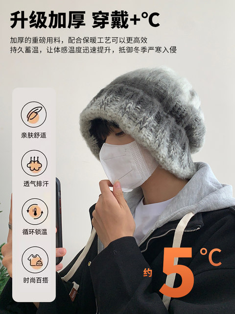 Men's Knitted Retro Wool Hat for Autumn and Winter, Suitable for Travel in Sichuan, Large Head Circumference, Makes Face Look Smaller, Warm and Ear-Protecting Cold Weather Hat