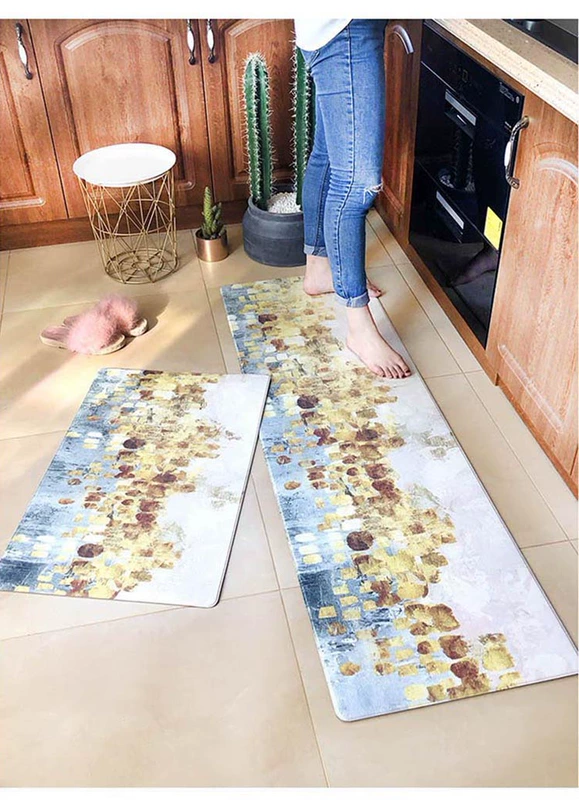 Bắc Âu nhà bếp mat chống thấm chống trượt dầu hộ gia đình ins kim loại dải gió PVC có thể xóa thảm dùng một lần thảm chùi chân