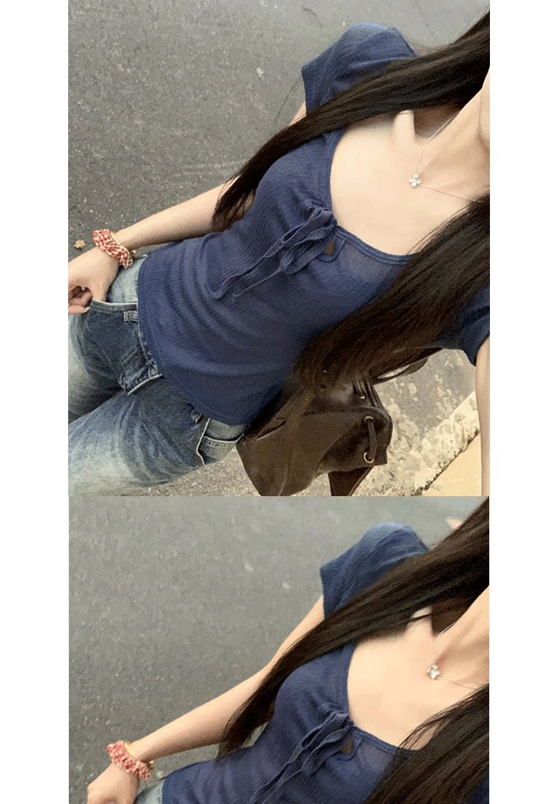 Chic Korean Tie-Up Crop Tee: Innocent Charm, Seductive Edge - Detail image 2