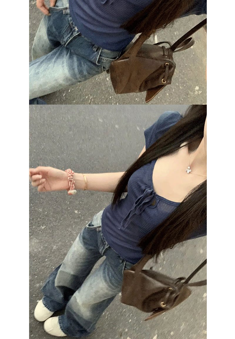 Chic Korean Tie-Up Crop Tee: Innocent Charm, Seductive Edge - Detail image 3