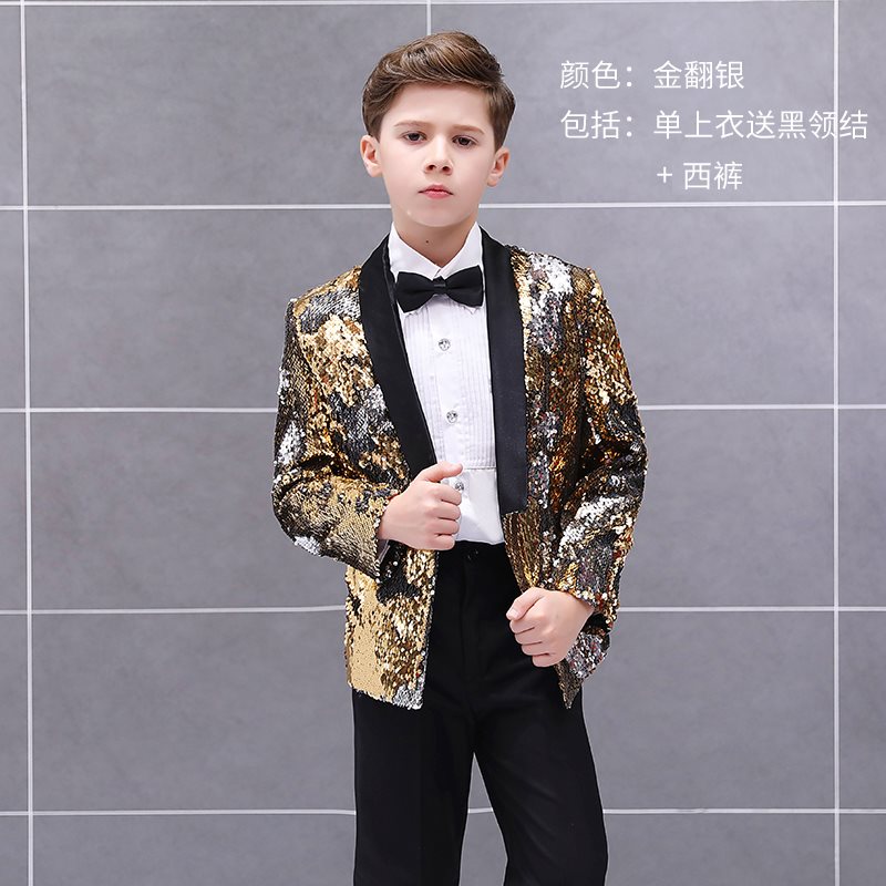 Trẻ em 61 có thể biến sequin edifle cậu bé chiếc váy sân khấu sàn catwalk biểu diễn piano boy hoa cậu bé thay đổi màu sắc.