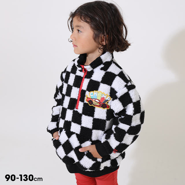 In Stock 40% off Japanese Babydoll Mcqueen Winter Thick Black and White Checkered Furry Sweatshirt Jacket 90-110cm