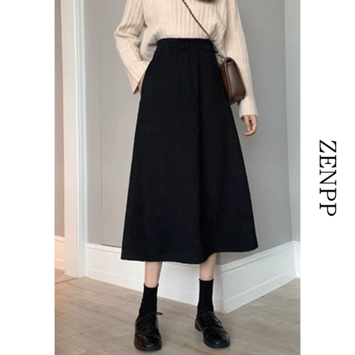 Длинная черная демисезонная зимняя длинная юбка, шерстяной зимний свитер, высокая талия