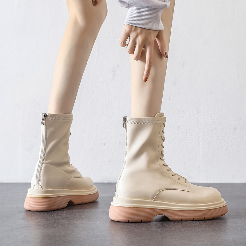 Be the focus in the crowd ~ the new white soft cow leather thick bottom Martin XUE female spring autumn slim leg midway boot fried street