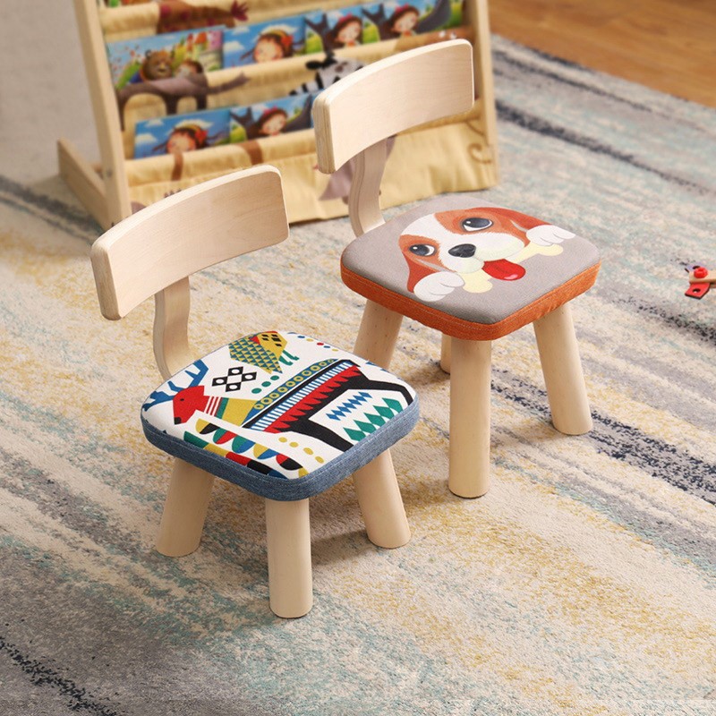 Children's small stool fashion short stool backrest stool small chair creative full solid wood square stool modern minimalist home baby