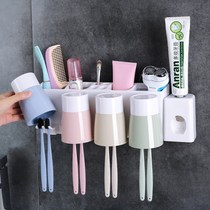 Hanging toothbrush holder couples mouthwash cup suction wall brushing cup paste personal family of four cartoon toothbrush stand