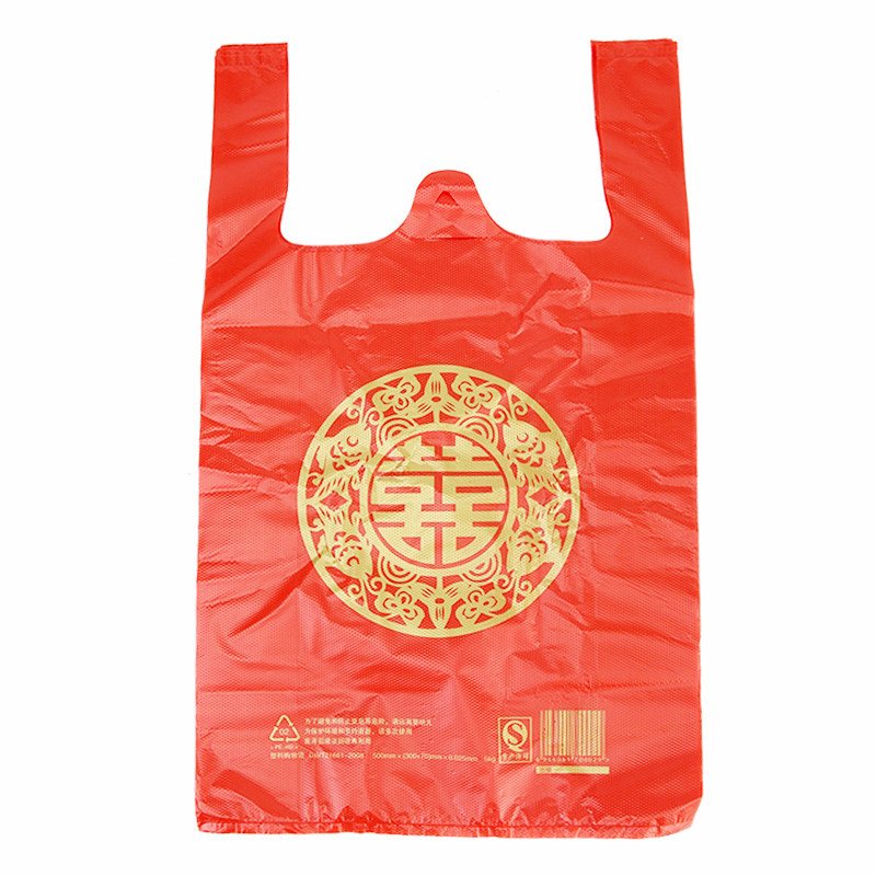 Wedding Celebration Items Wedding Thicken with Festive Character Handbag Gift Vest Style Packed Bags Festive Red Plastic Bags