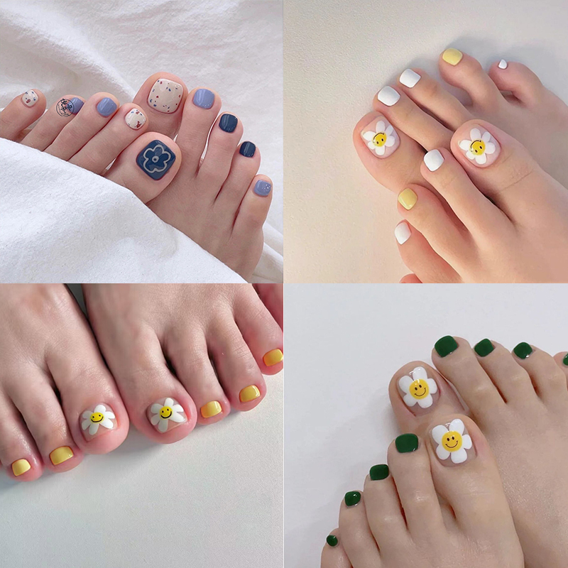 2025 New Toenail Stickers Finished Product Cute Flower Blue Yellow Brightening Summer Toe Nail Art Removable