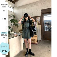 你好卡农 Ретро летнее джинсовое платье, длинная юбка, короткий рукав, с рукавом