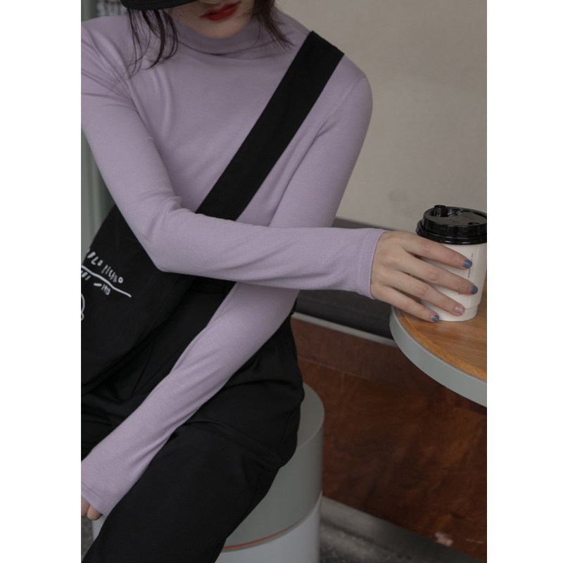 Hello Cannon long sleeve T-shirt woman 2022 loaded with new high collar pure color inner lap for slim blouse 100 lap